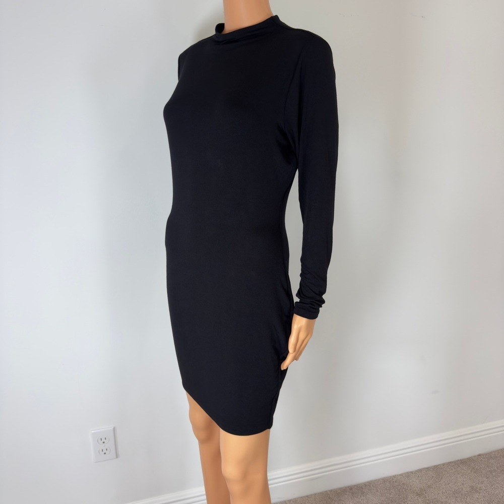 Naked Wardrobe Black Mock Neck Long Sleeve Bodycon Mini Dress 1X NW-D0059X - Picture 2 of 11